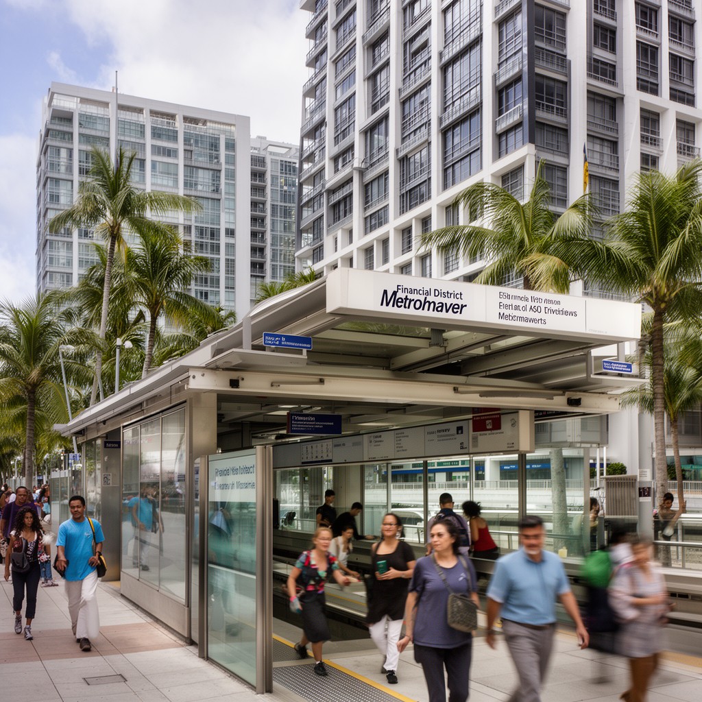 AI-generated illustration of Financial District Metromover station