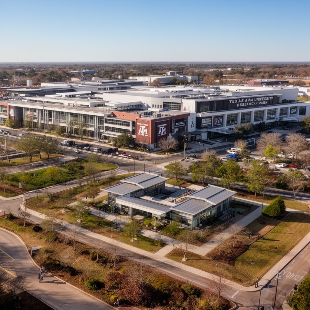 AI-generated illustration of Texas A&M University Research Park