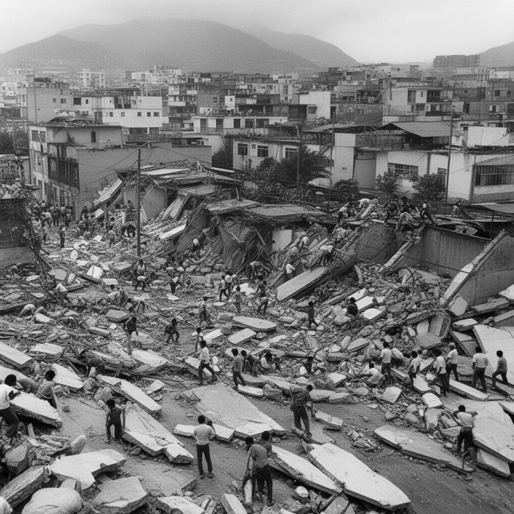 AI-generated illustration of 1986 San Salvador earthquake