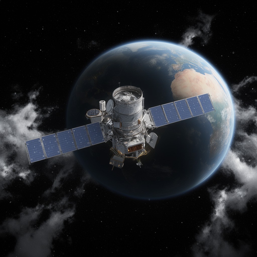 AI-generated illustration of Global Precipitation Measurement mission core observatory