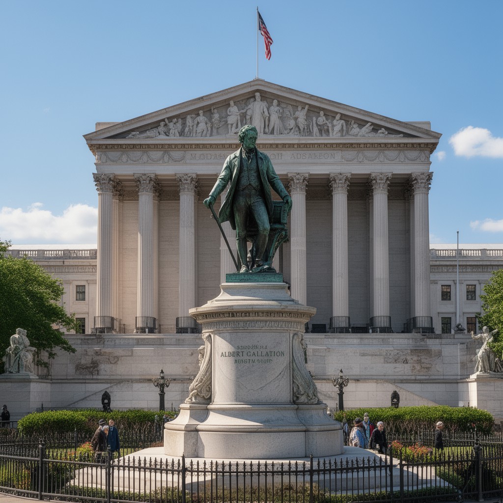 AI-generated illustration of Albert Gallatin statue