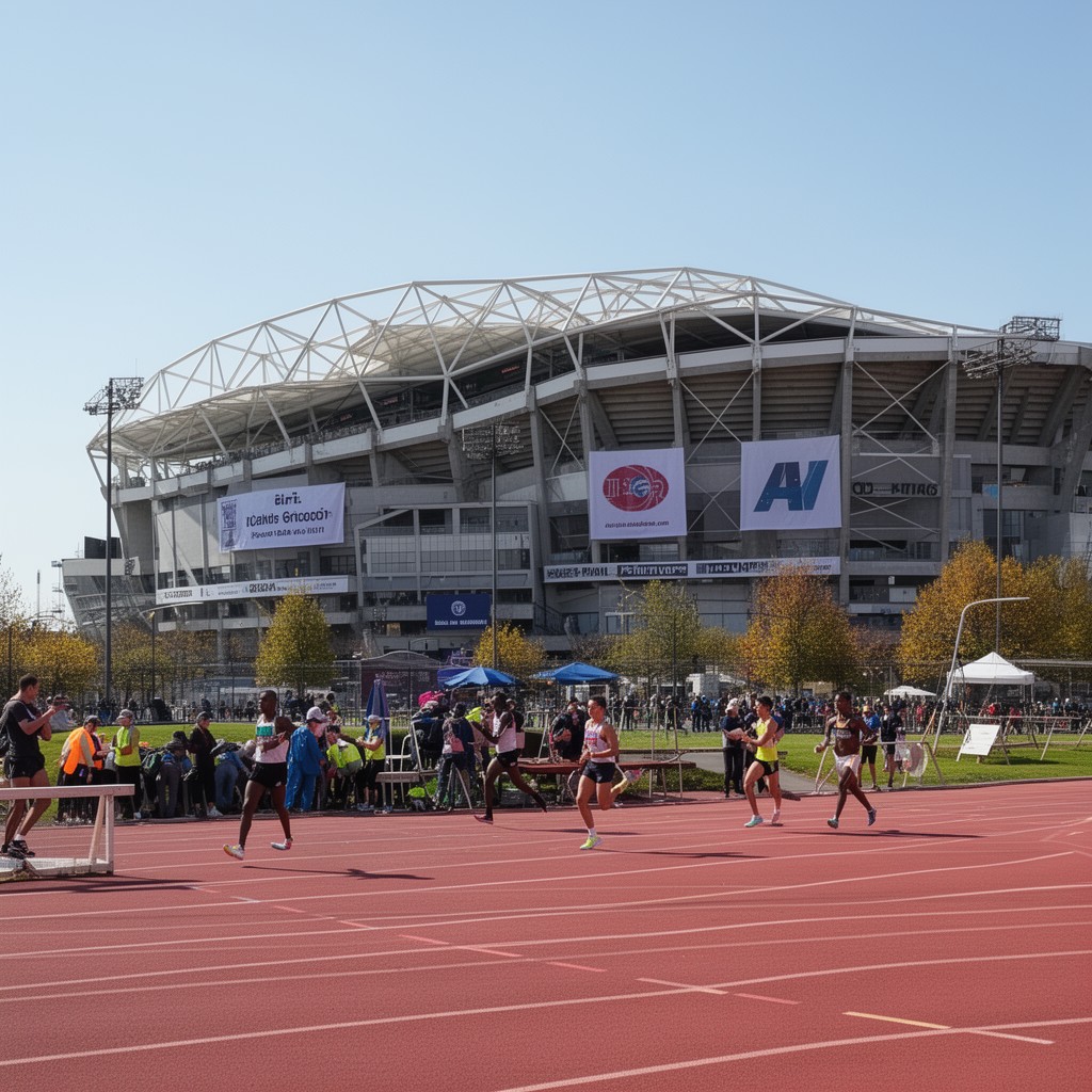 AI-generated illustration of Icahn Stadium track and field venue