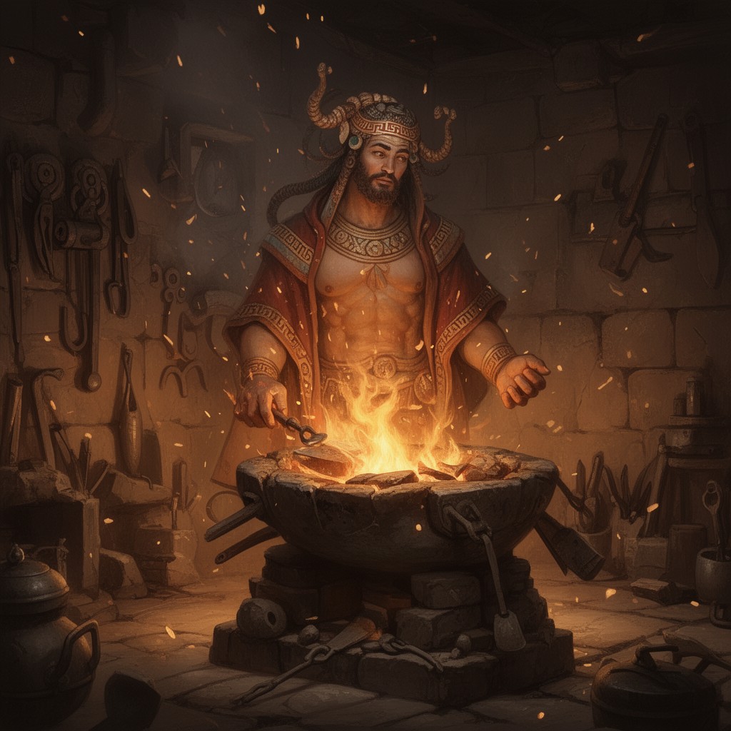 AI-generated illustration of Etruscan god Sethlans