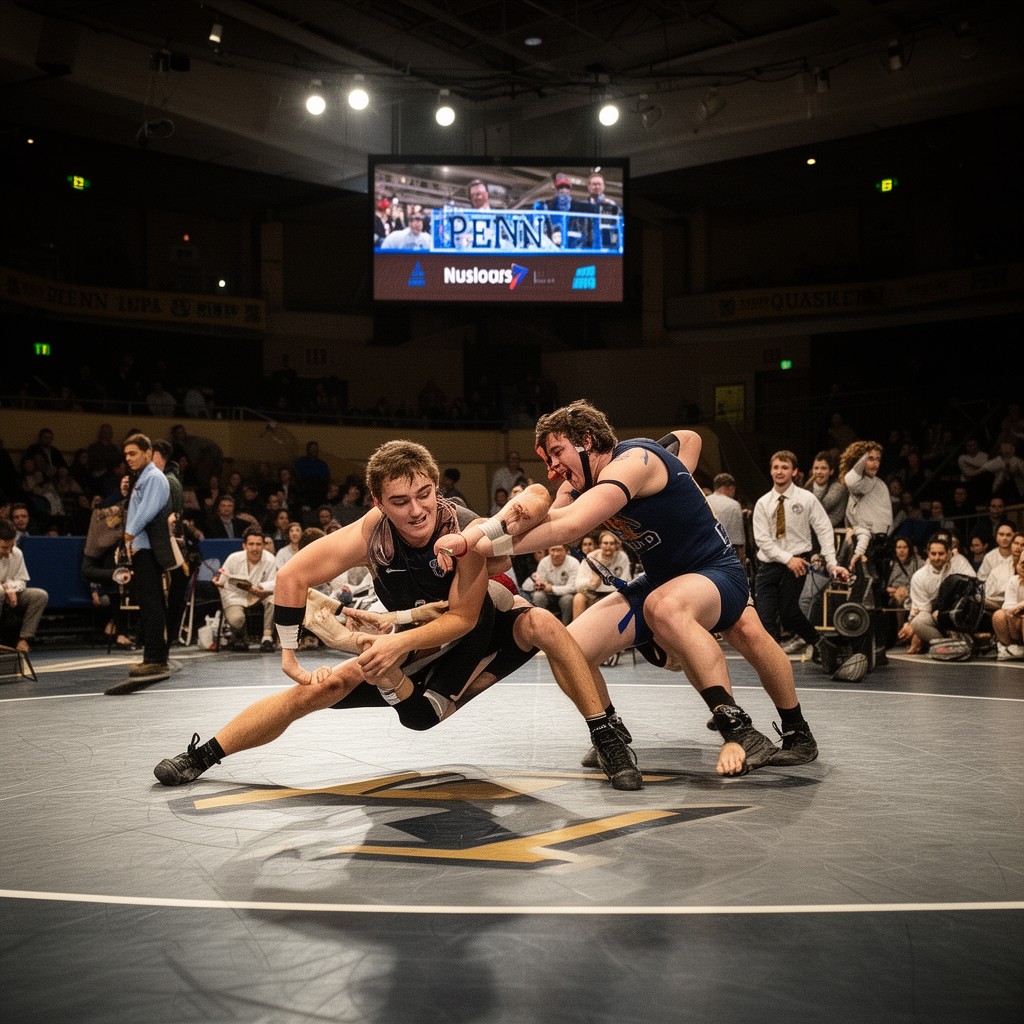AI-generated illustration of Penn Quakers wrestling