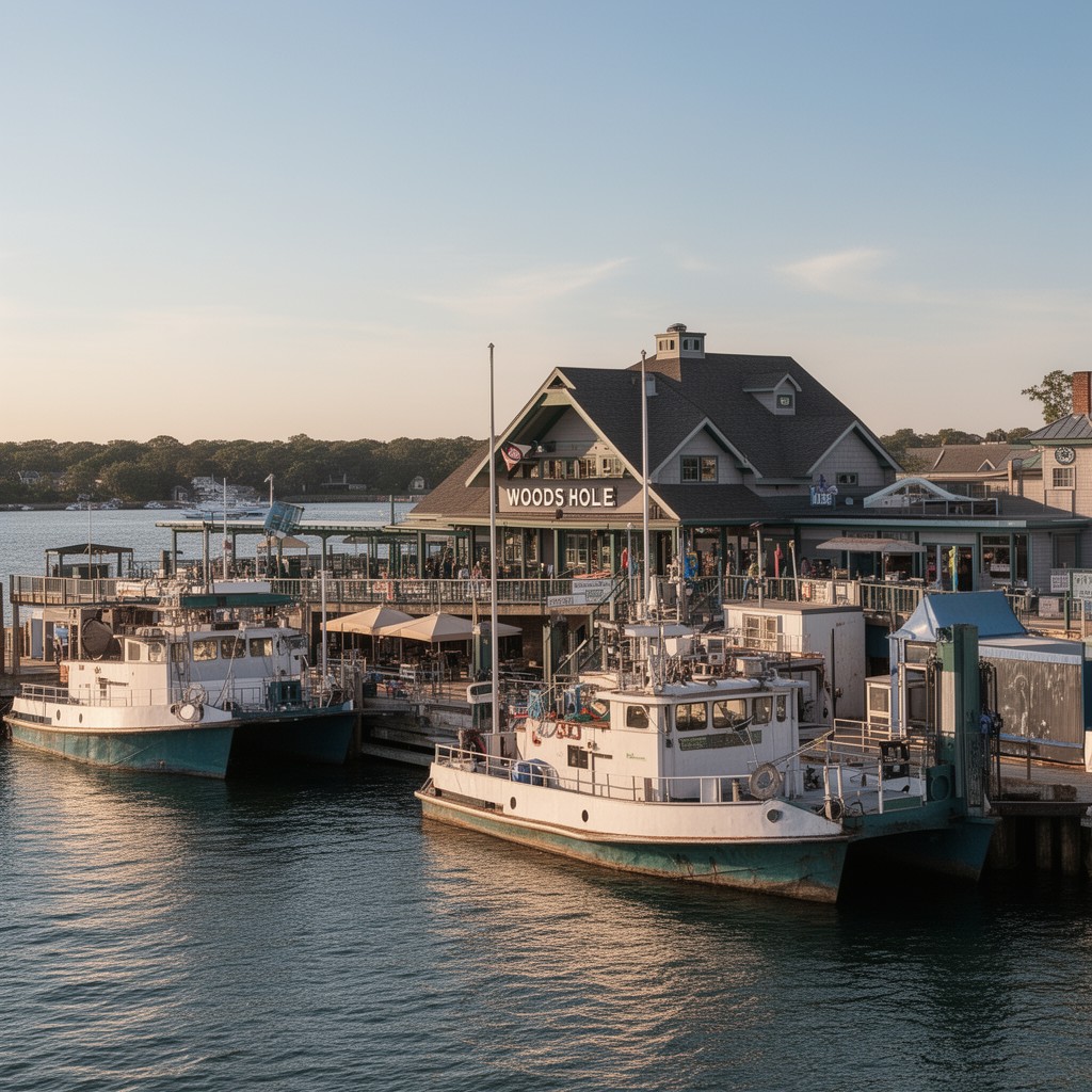 AI-generated illustration of Woods Hole ferry terminal