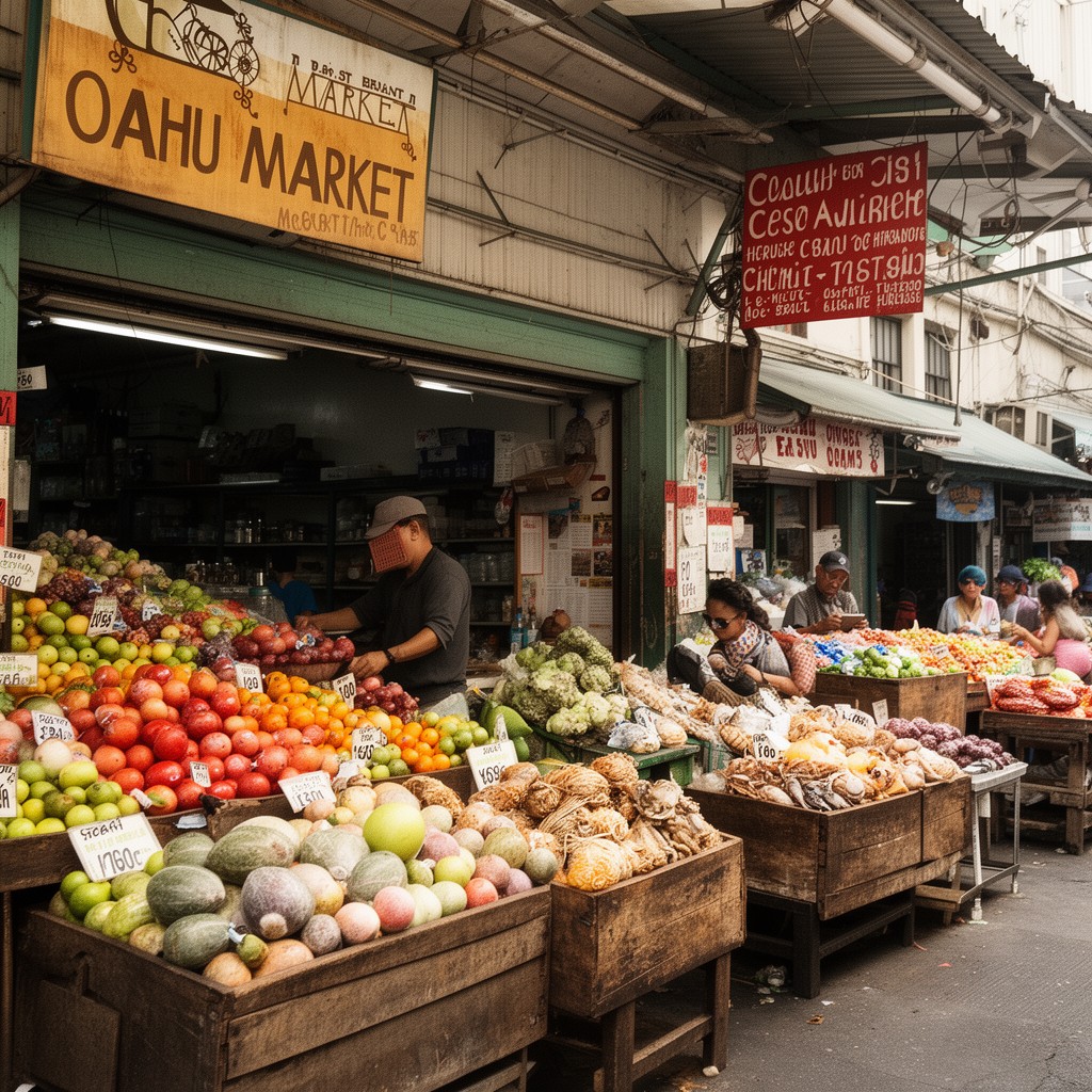 AI-generated illustration of Oahu Market