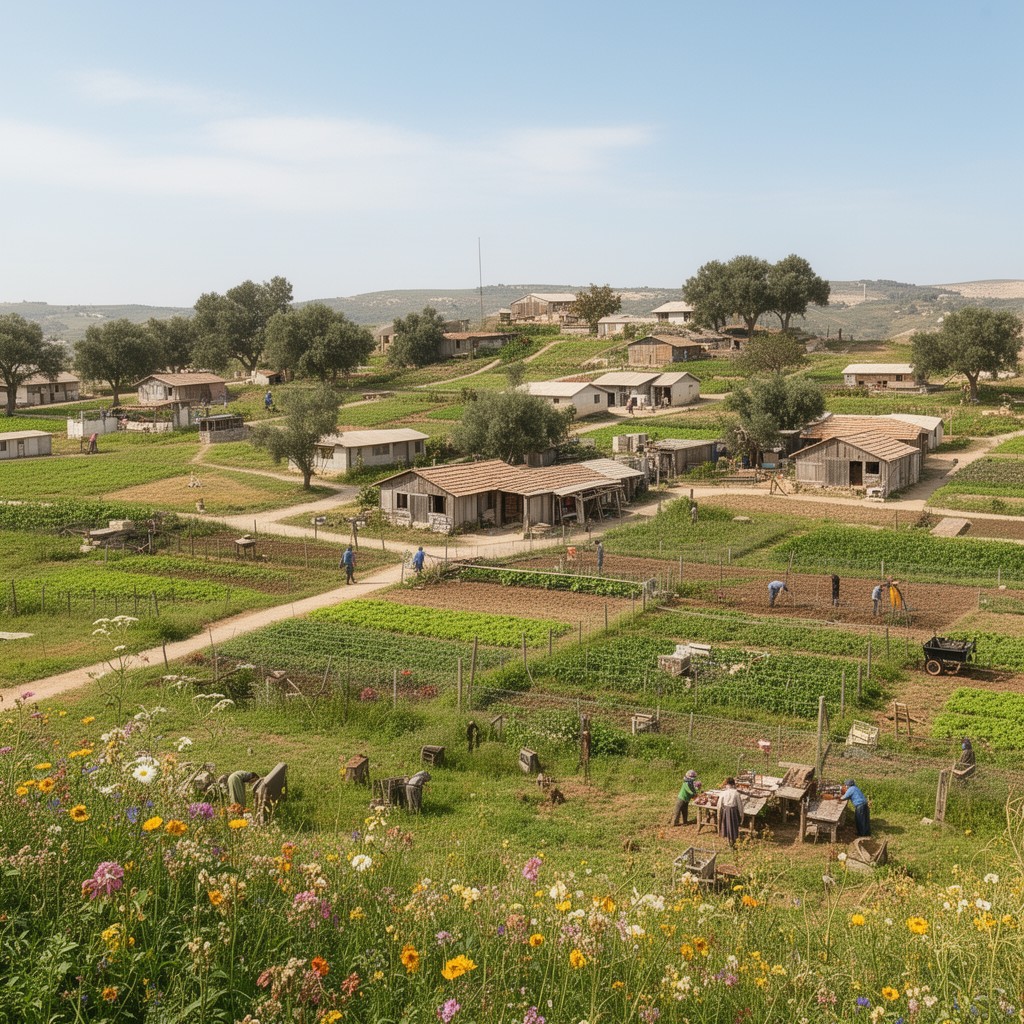 AI-generated illustration of moshav movement