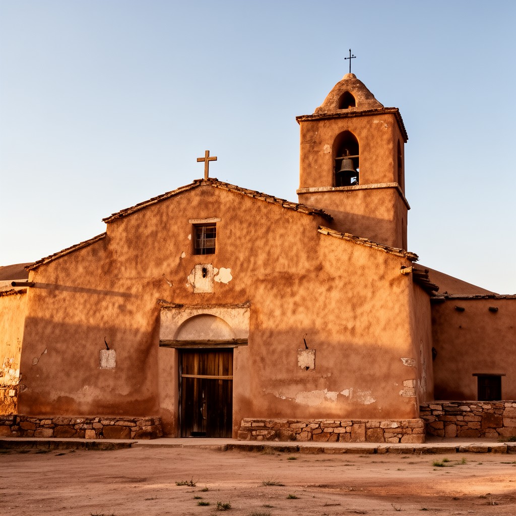AI-generated illustration of San José de Gracia Church at Las Trampas
