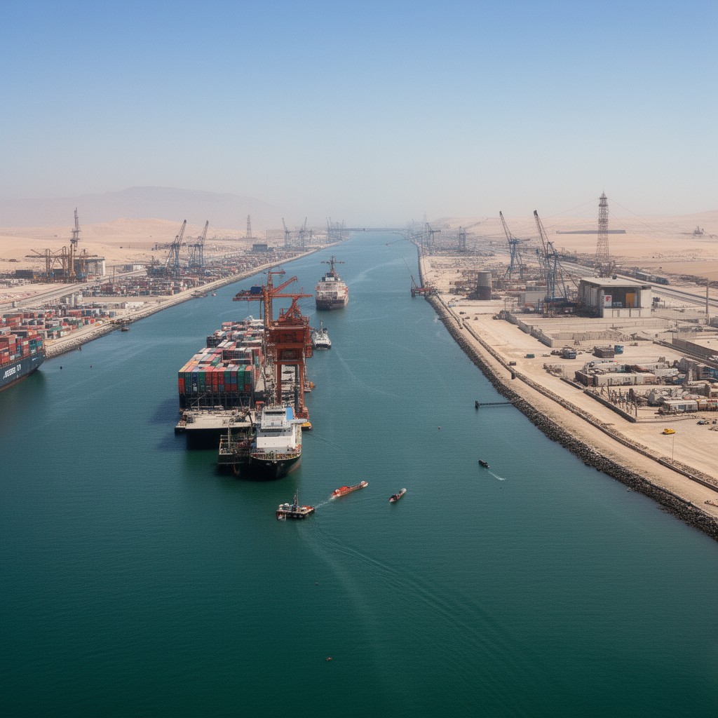 AI-generated illustration of Suez Canal