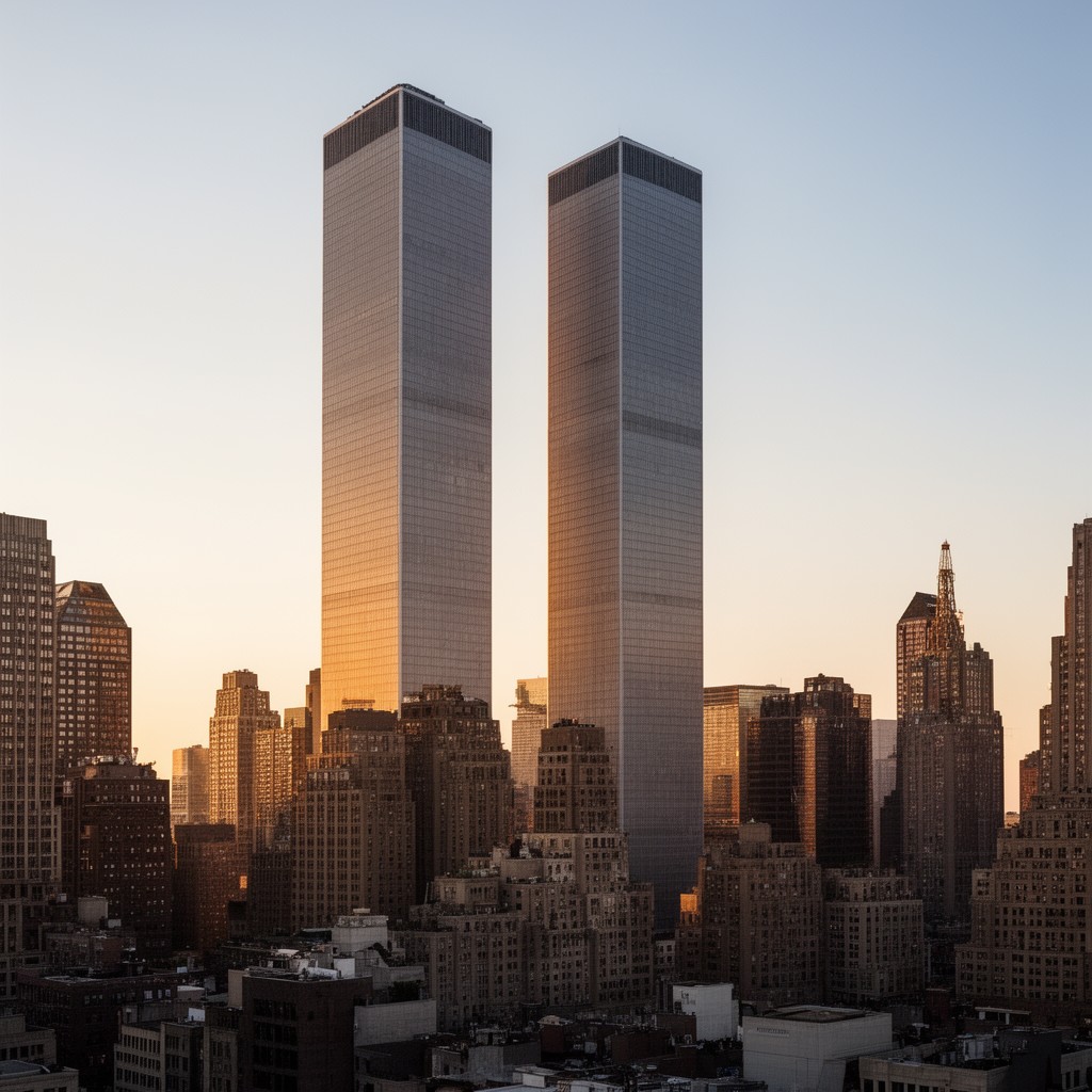 AI-generated illustration of original World Trade Center
