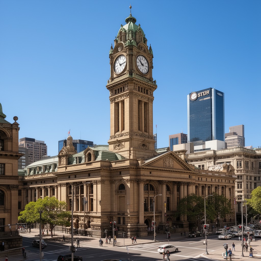 AI-generated illustration of Brisbane City Hall