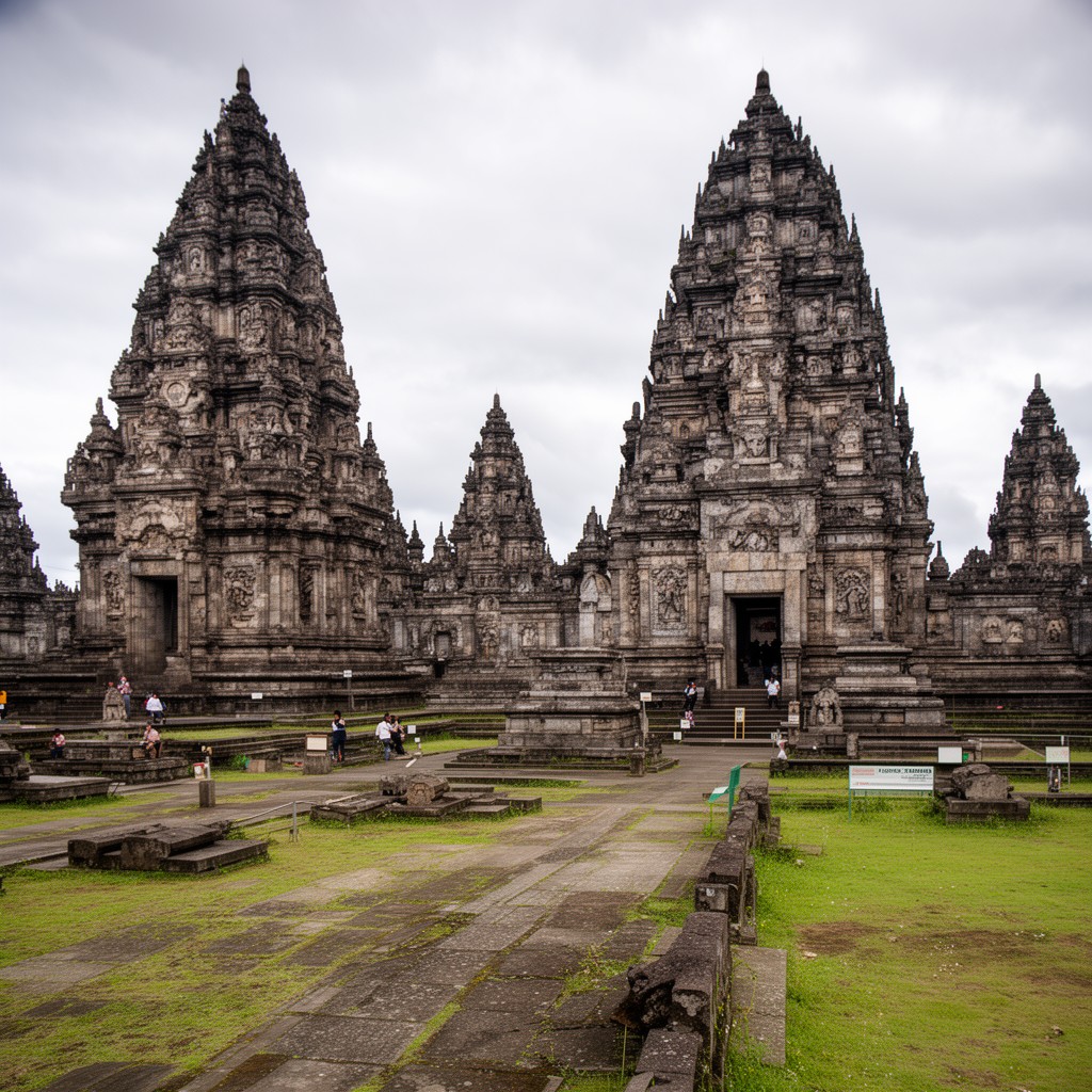 AI-generated illustration of Plaosan temple complex
