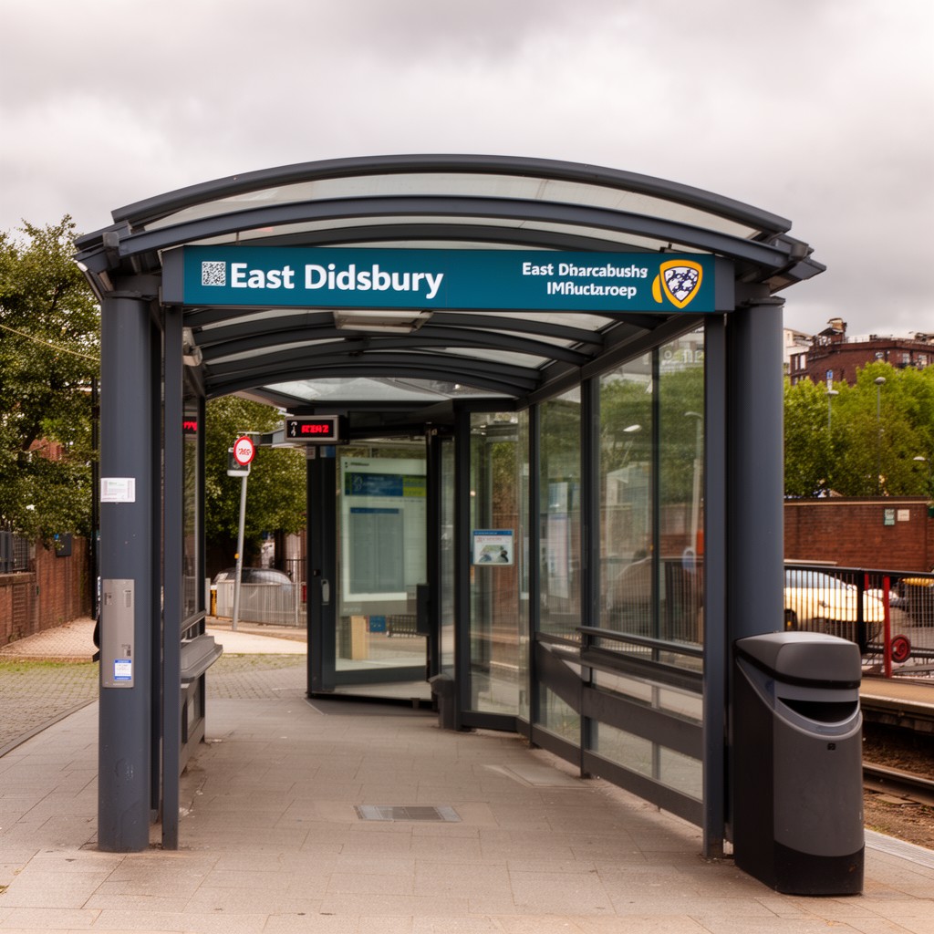 AI-generated illustration of East Didsbury tram stop