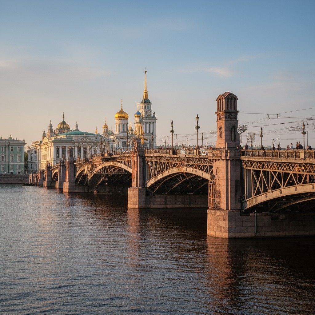 AI-generated illustration of Blagoveshchensky Bridge
