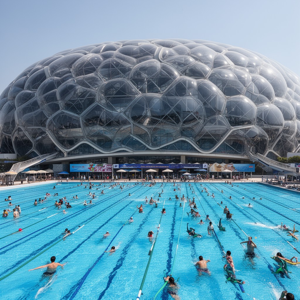 AI-generated illustration of Beijing National Aquatics Center