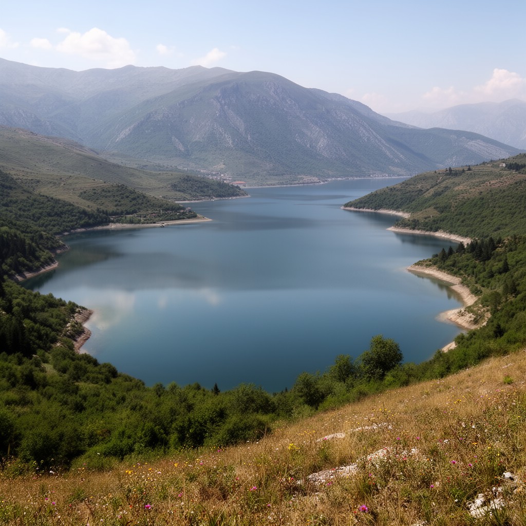 AI-generated illustration of Lake Prespa