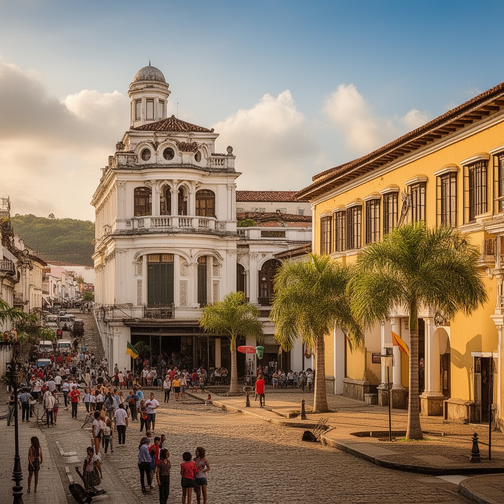 AI-generated illustration of Historic District of Panama City with the Salón Bolívar