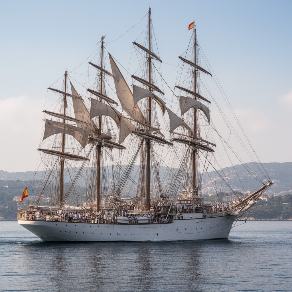AI-generated illustration of Spanish training ship Juan Sebastián de Elcano