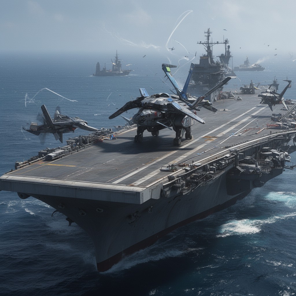 AI-generated illustration of American aircraft carrier USS Gypsy (in-universe inspiration)