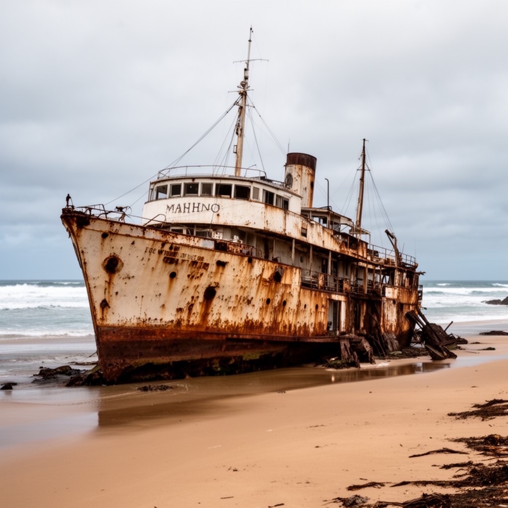 AI-generated illustration of Maheno shipwreck