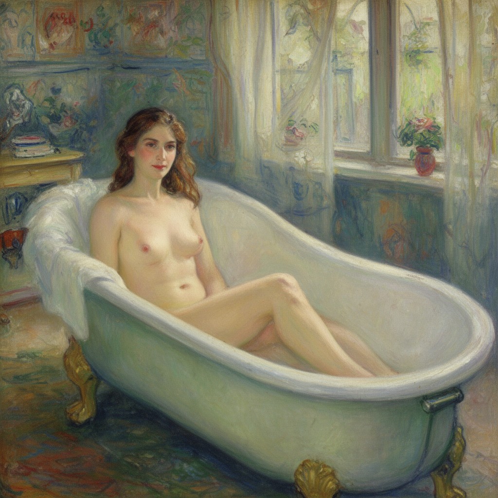 AI-generated illustration of Nude in the Bath
