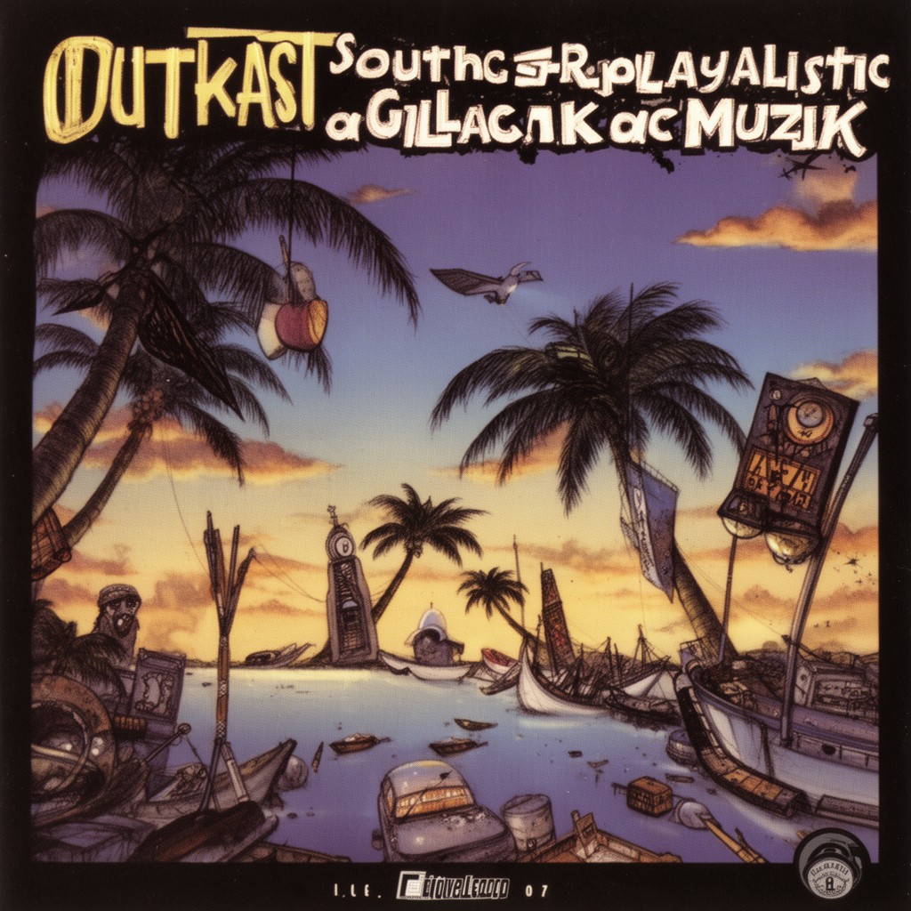 AI-generated illustration of Outkast – Southernplayalisticadillacmuzik