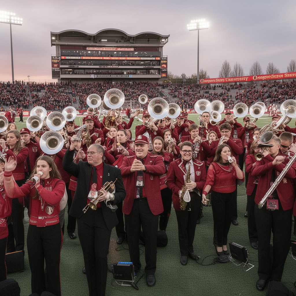 AI-generated illustration of Oregon State University Marching Band
