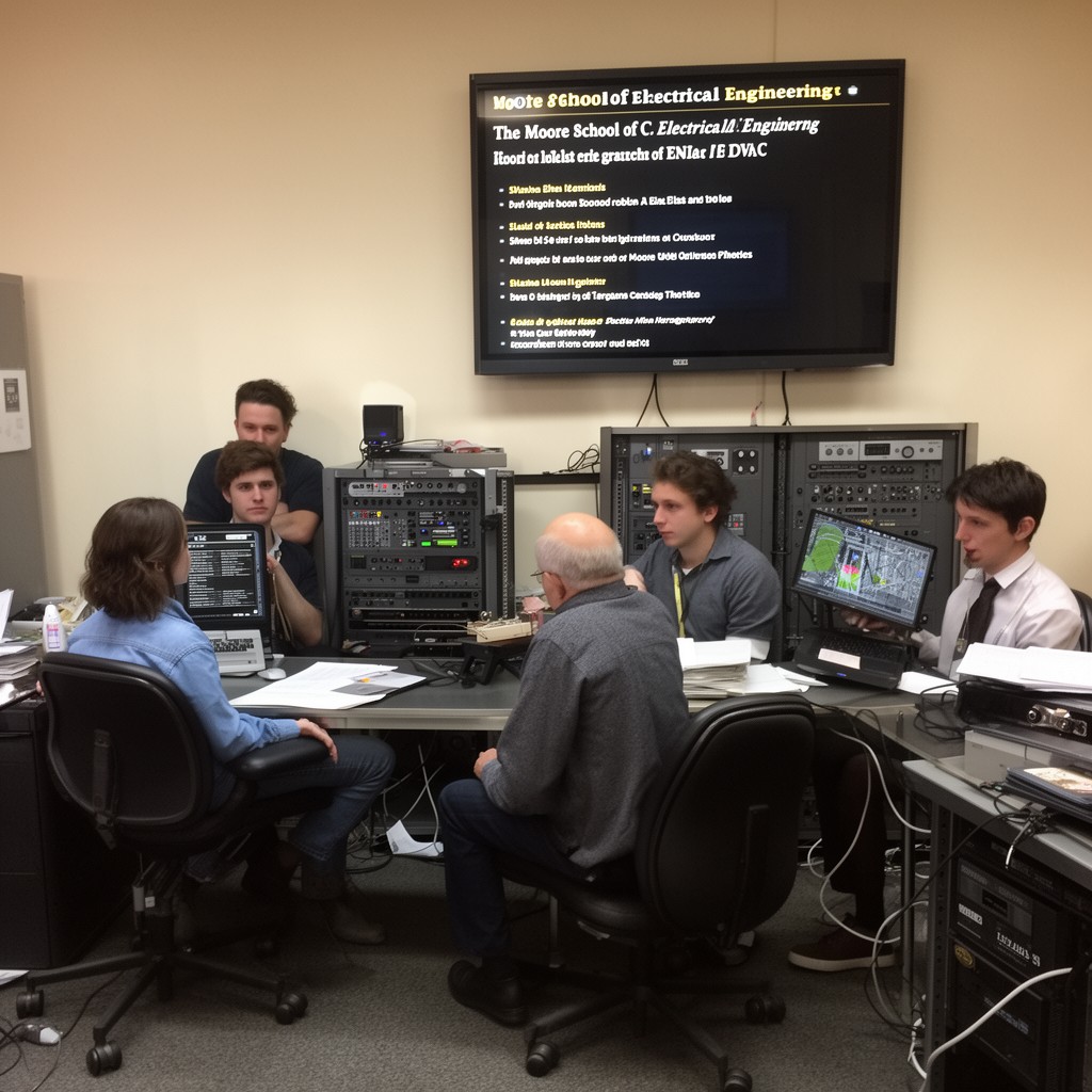 AI-generated illustration of Moore School of Electrical Engineering