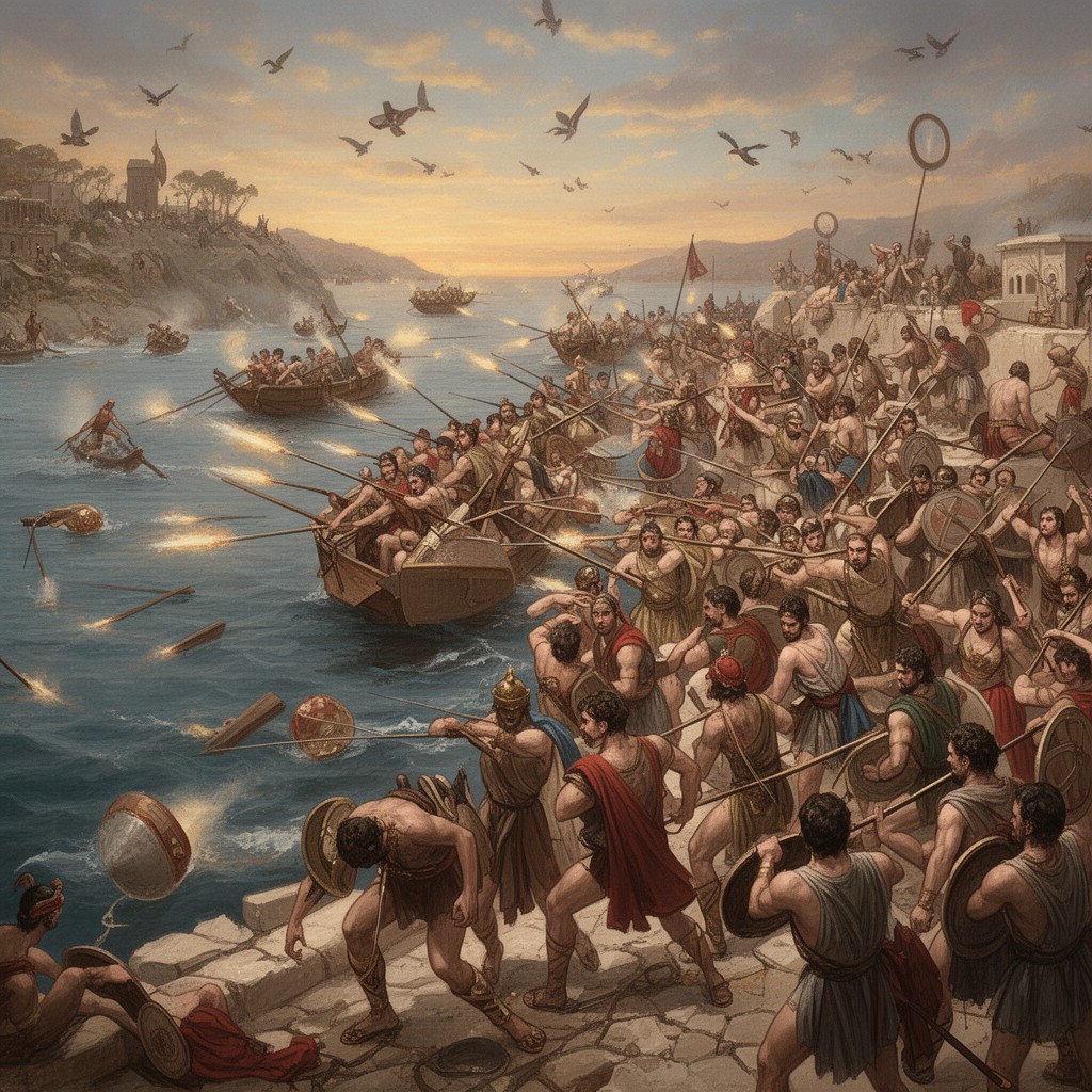 AI-generated illustration of Battle of Aegospotami