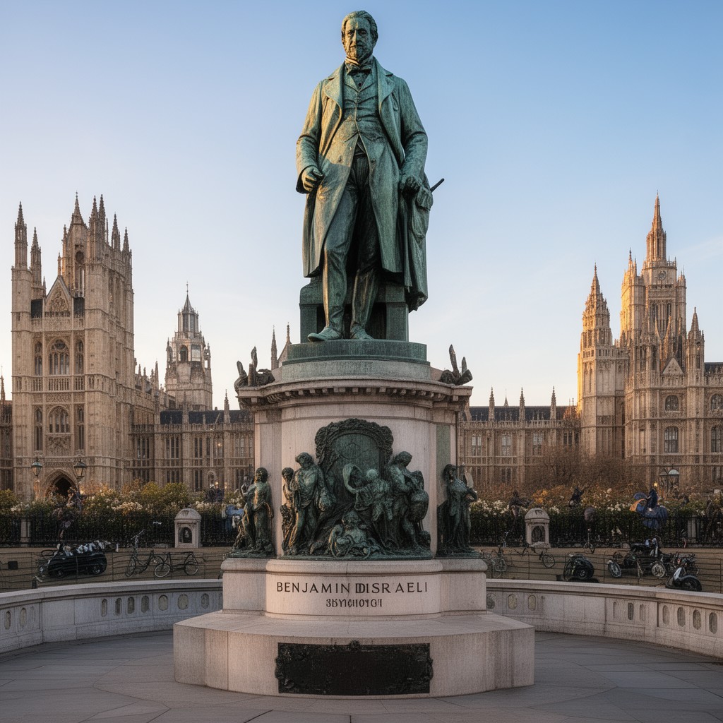 AI-generated illustration of Statue of Benjamin Disraeli, Parliament Square