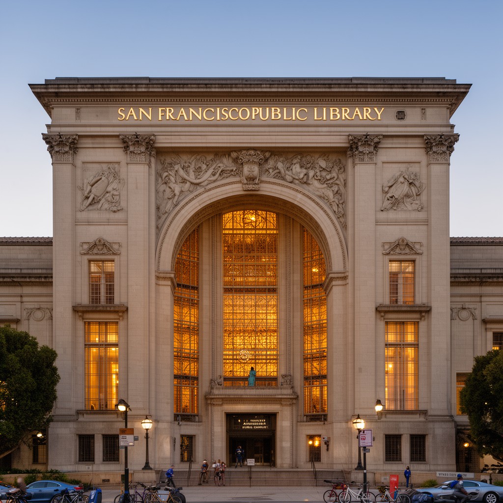 AI-generated illustration of San Francisco Public Library