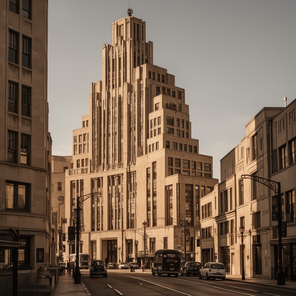 AI-generated illustration of Interwar architecture