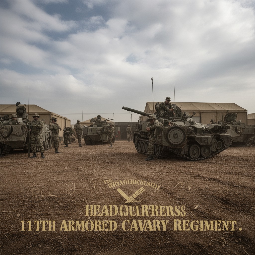 AI-generated illustration of Headquarters and Headquarters Troop, 11th Armored Cavalry Regiment