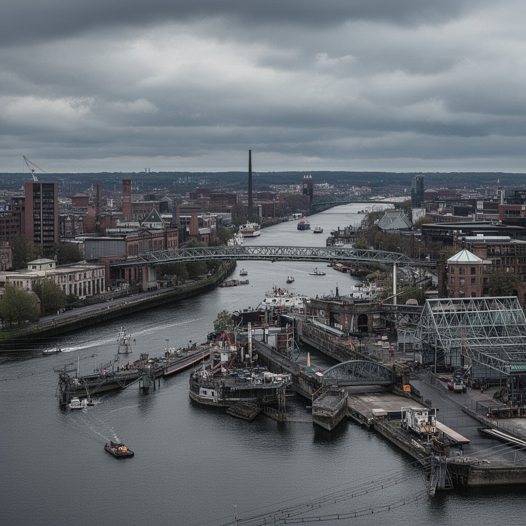 AI-generated illustration of Manchester Ship Canal