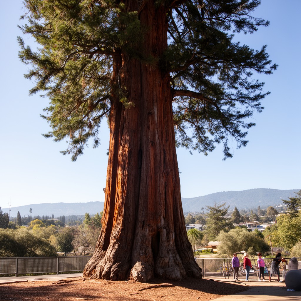 AI-generated illustration of El Palo Alto (historic redwood tree in Palo Alto)