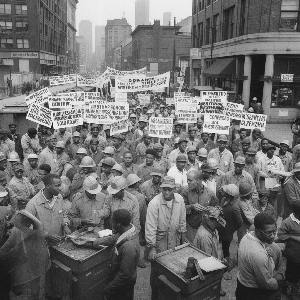 AI-generated illustration of Memphis sanitation workers' strike