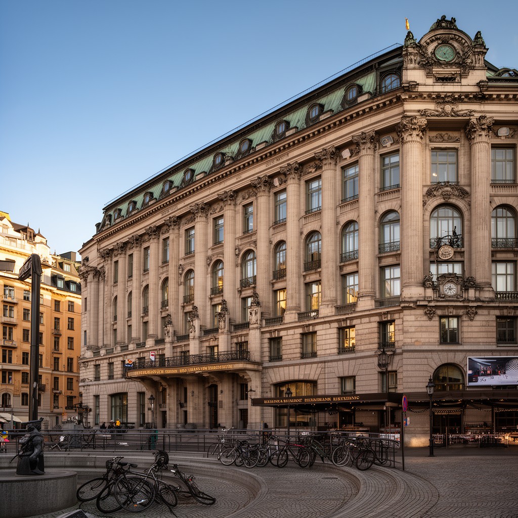 AI-generated illustration of Riksbank building, Brunkebergstorg, Stockholm