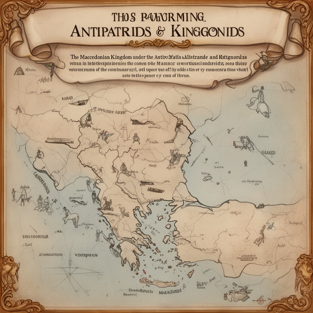 AI-generated illustration of Macedonian Kingdom under the Antipatrids and Antigonids