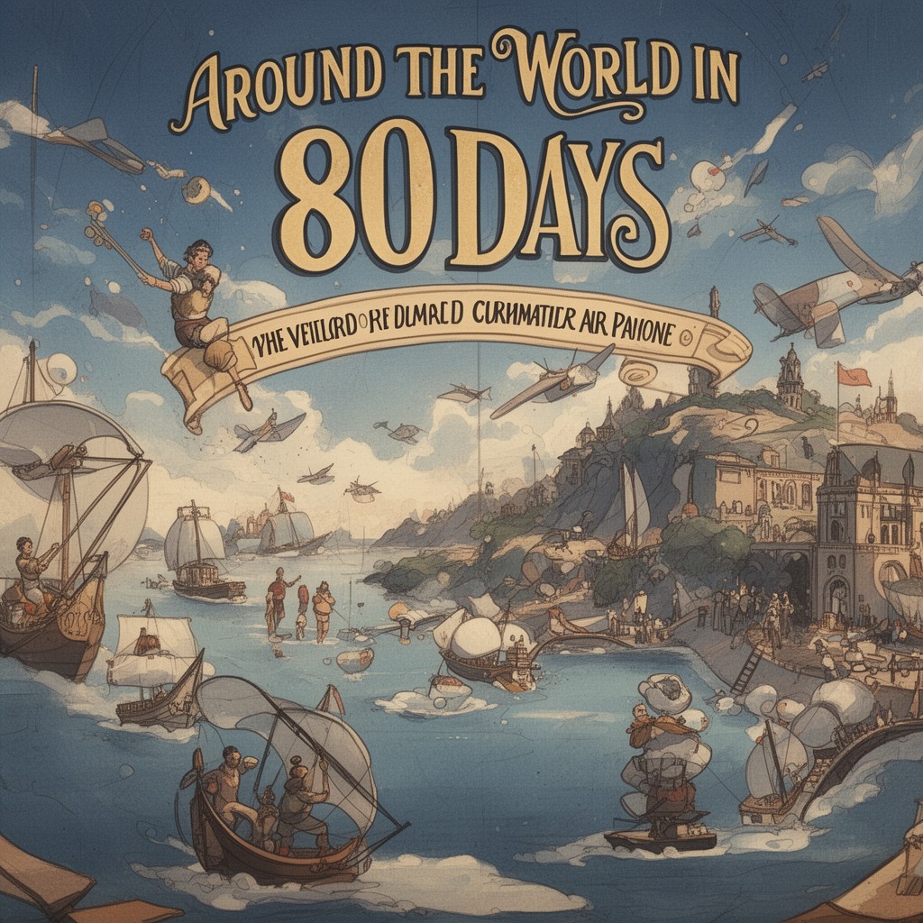 AI-generated illustration of Around the World in 80 Days