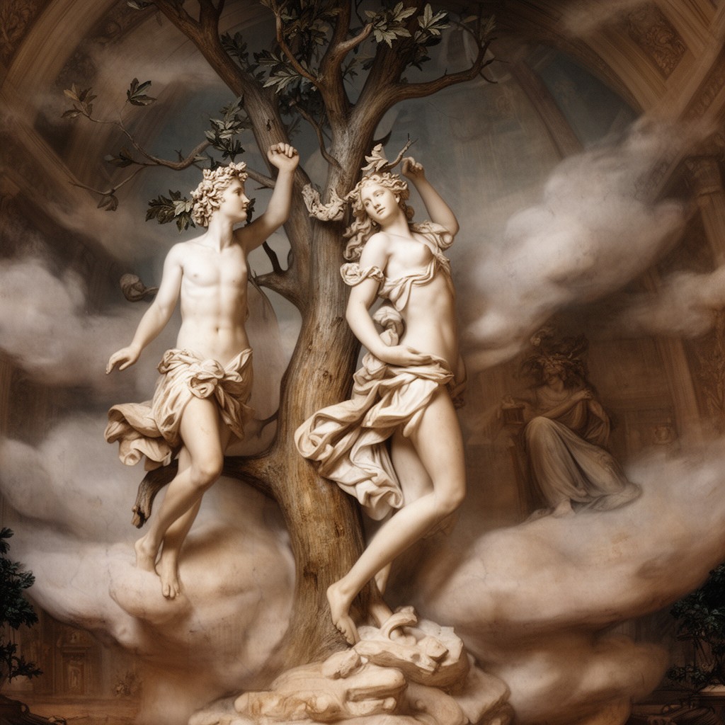 AI-generated illustration of Apollo and Daphne
