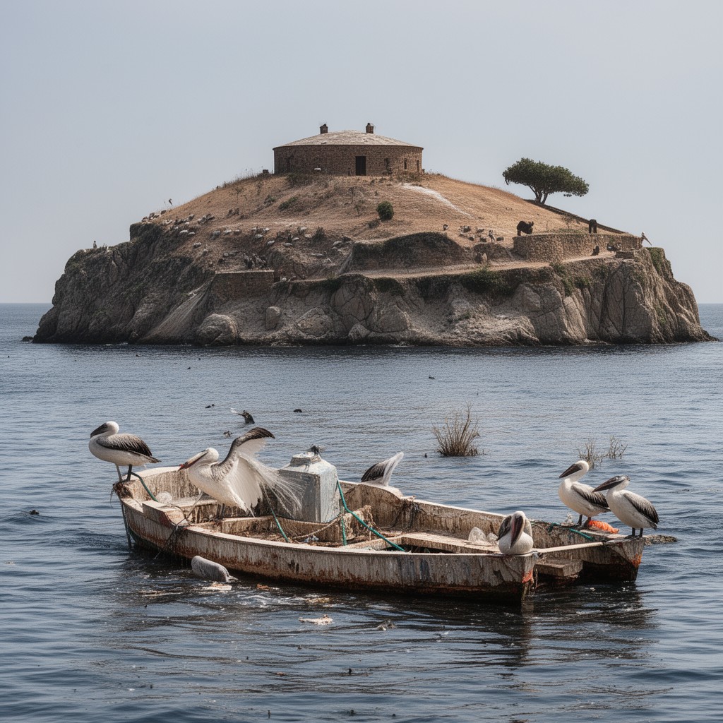AI-generated illustration of The Island of the Pelicans