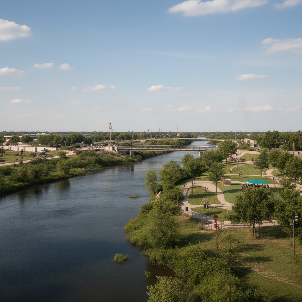 AI-generated illustration of Riverfront Park (Ellis, Kansas)