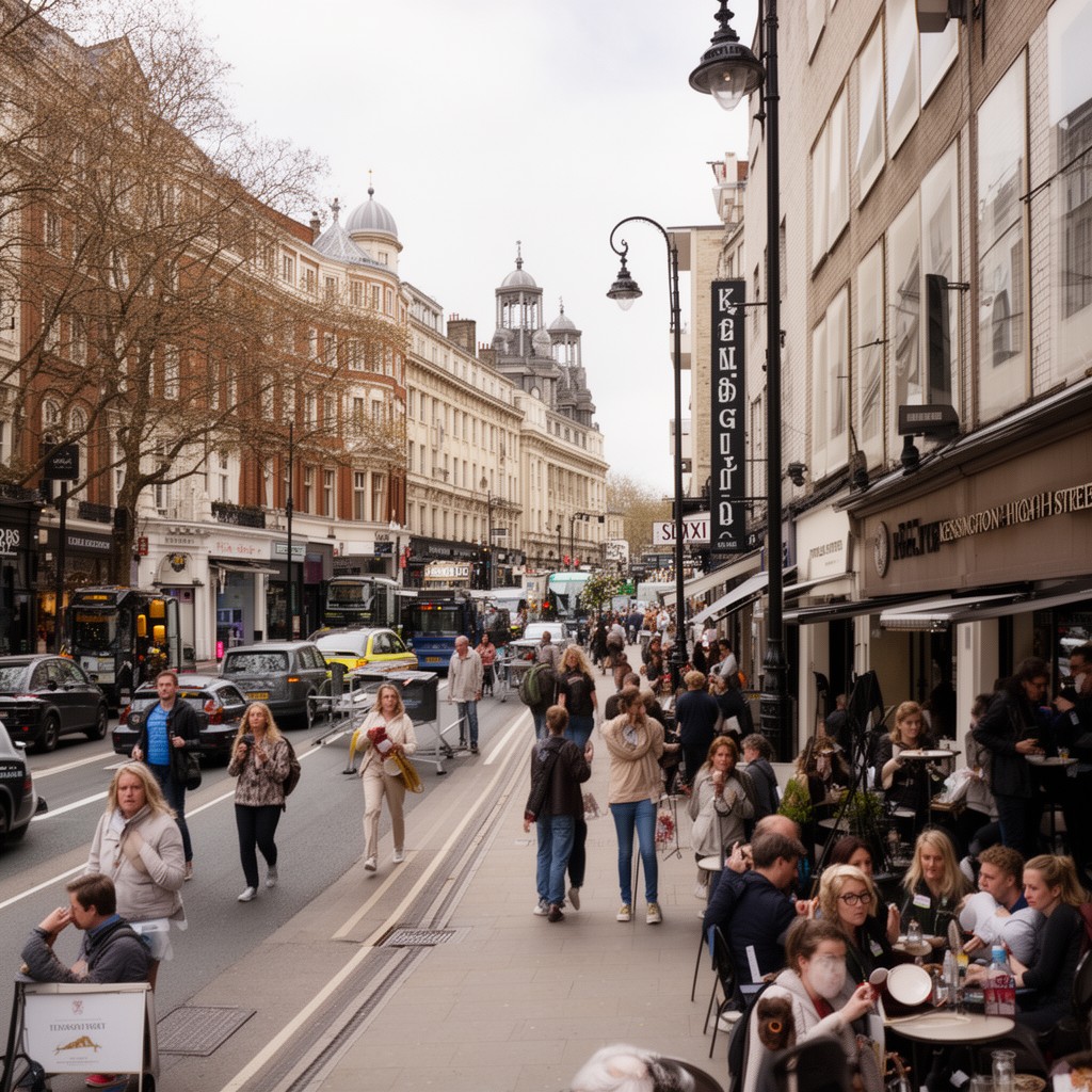 AI-generated illustration of Kensington High Street