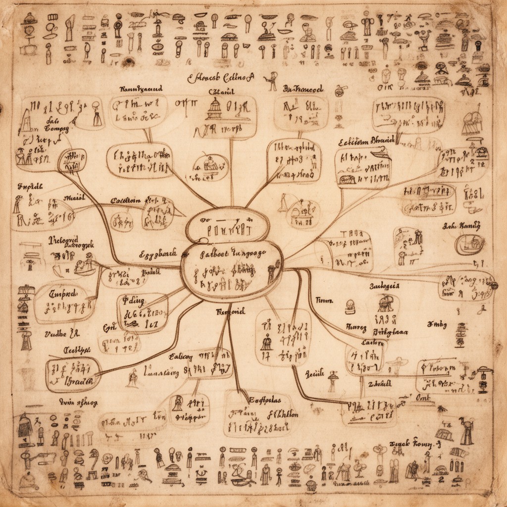 AI-generated illustration of Egyptian language family