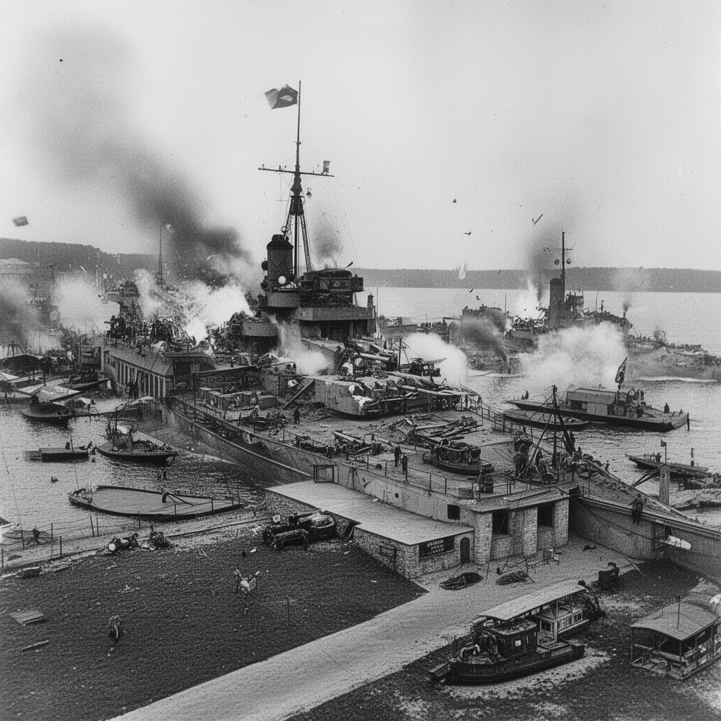 AI-generated illustration of German attack on Westerplatte