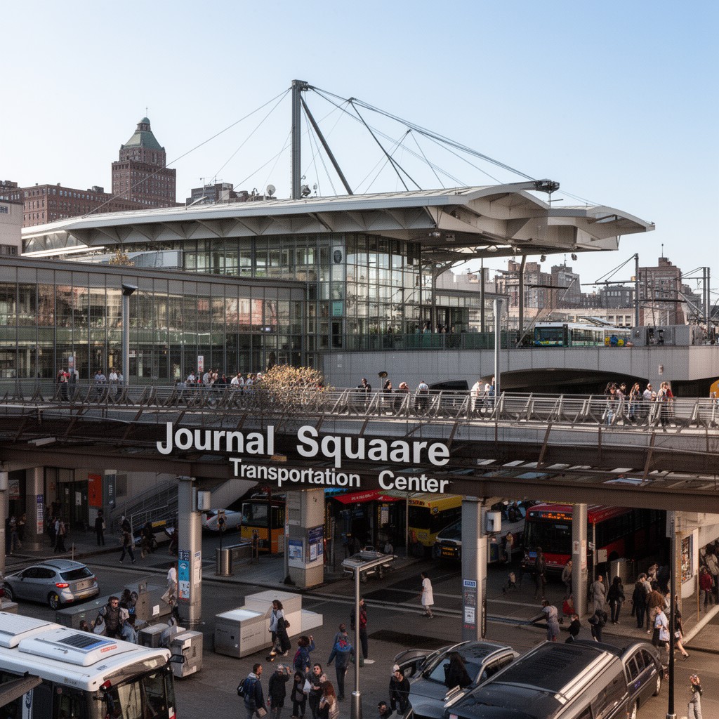 AI-generated illustration of Journal Square Transportation Center
