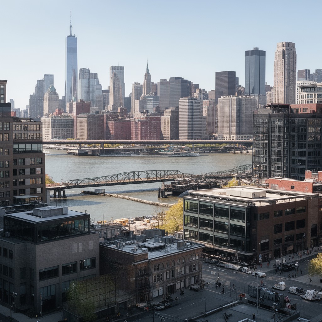AI-generated illustration of Exchange Place waterfront