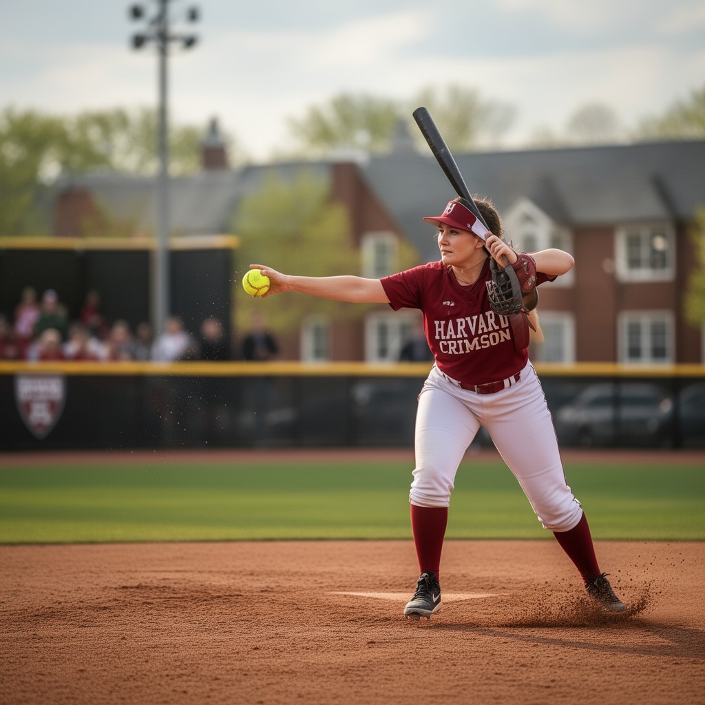 AI-generated illustration of Harvard Crimson softball