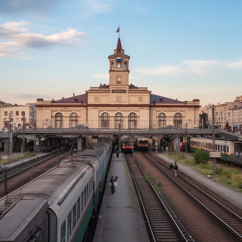 AI-generated illustration of Kaunas Railway Station