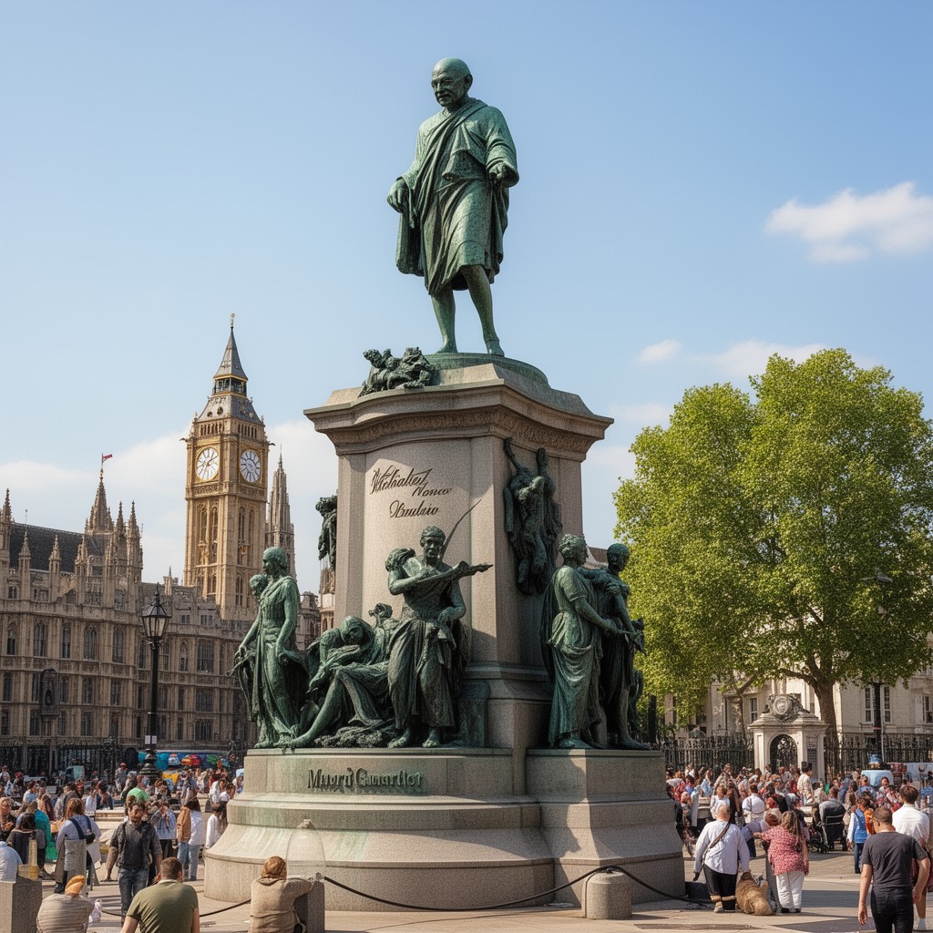 AI-generated illustration of Statue of Mahatma Gandhi, Parliament Square